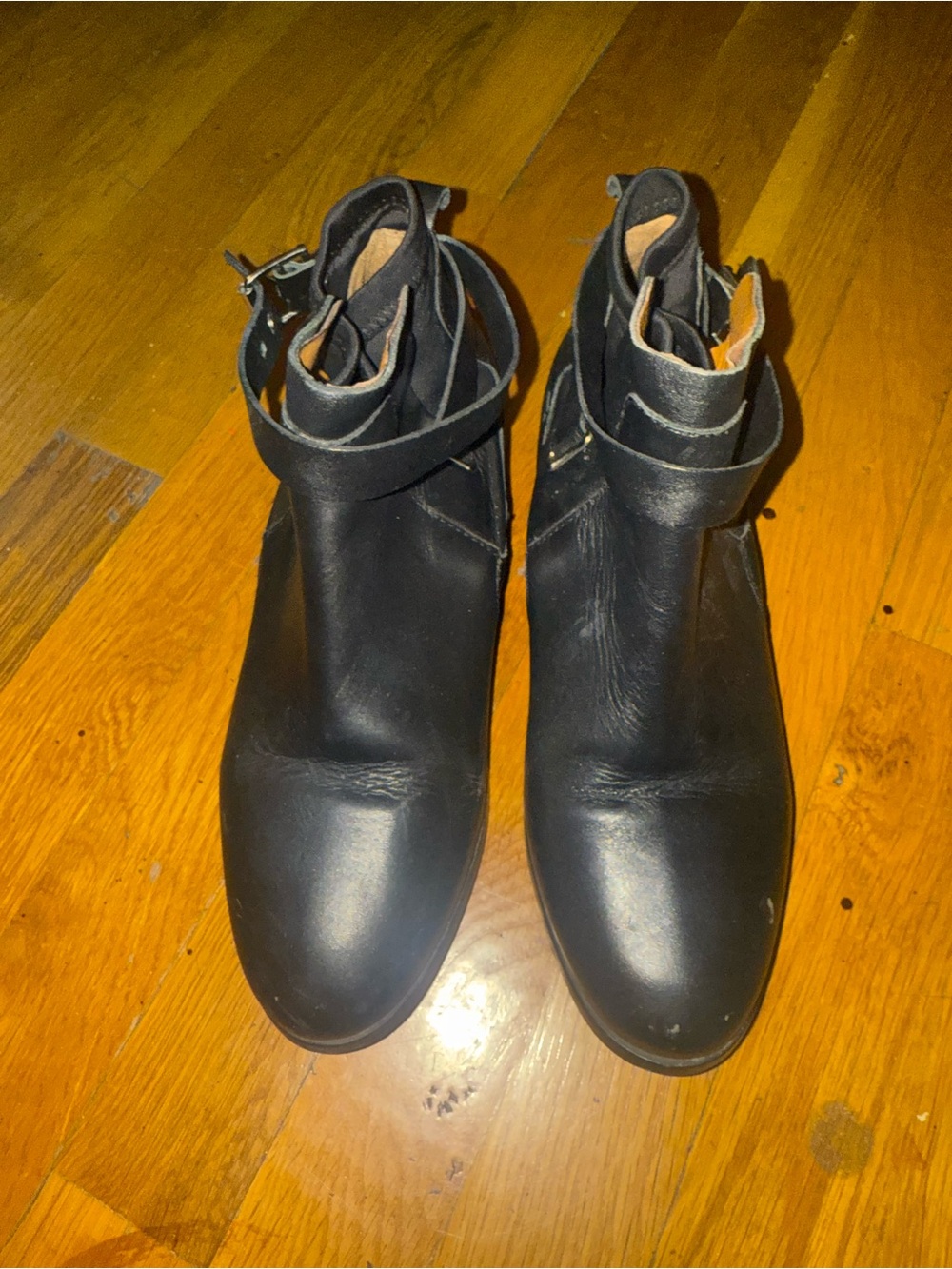 H&M Black Leather-Look Ankle Boots with Wrap Strap